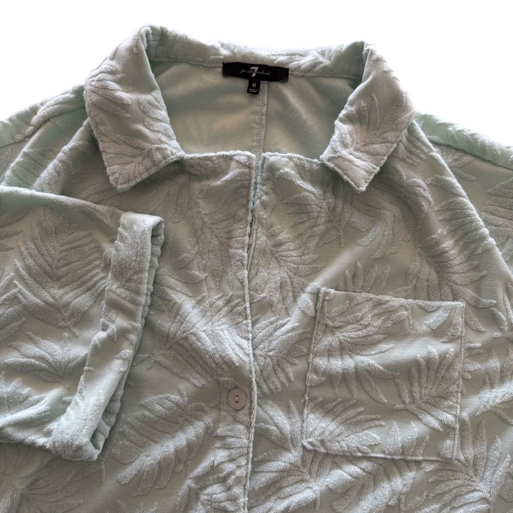 7 For All Mankind Mint Green Terry Palm Leaf Button Down Shirt 83403 Womens M